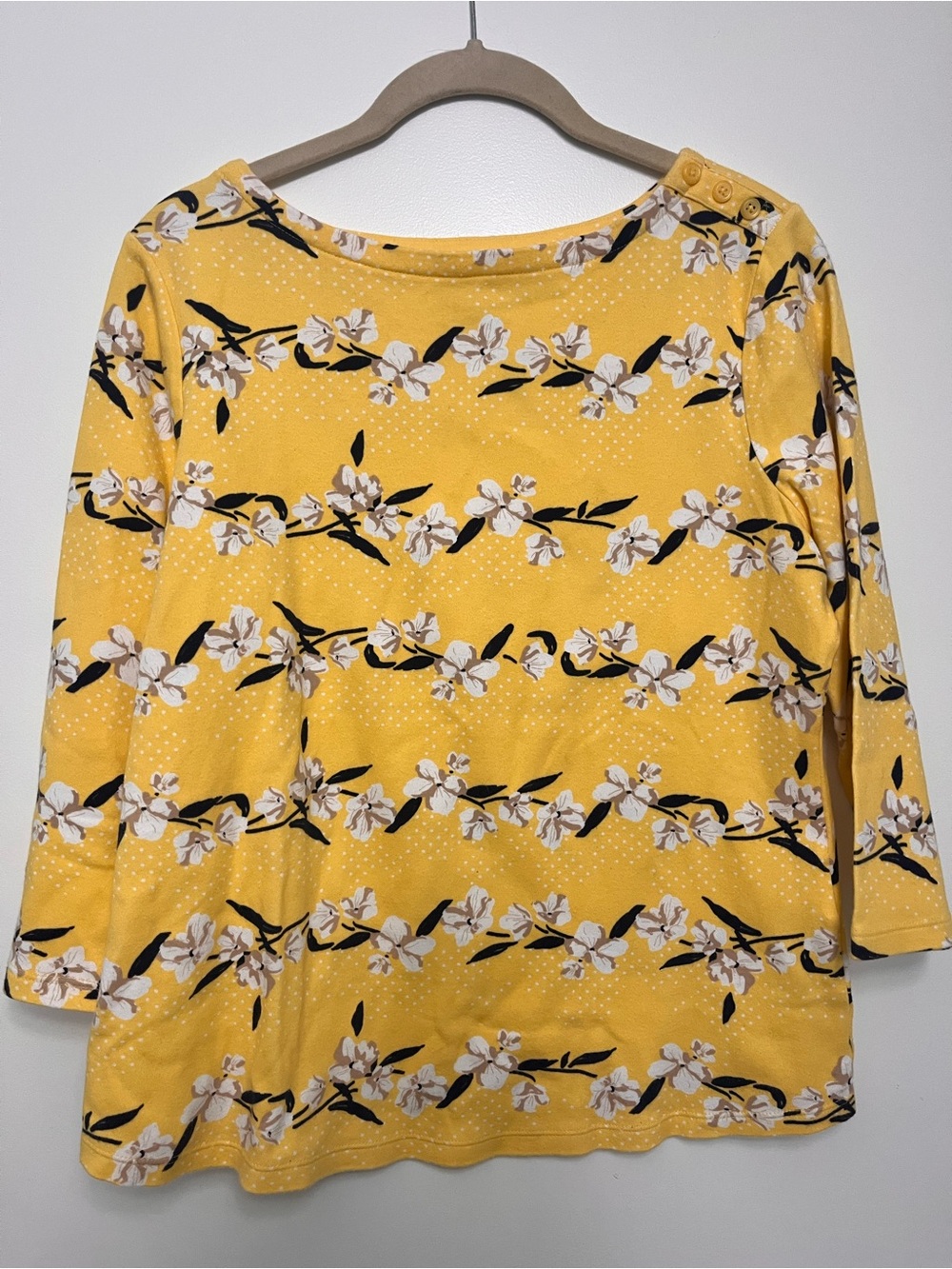 Charter Club Yellow Floral Boatneck Long Sleeve Cottagecore Top